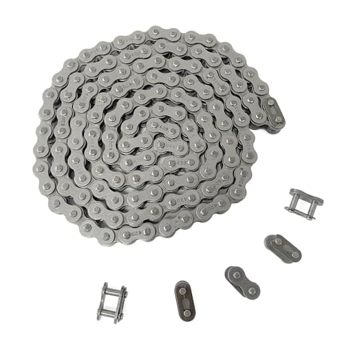 AZSSMUK 420 Motorcycle Chain Carbon Steel Material + 5 Connecting Links 420 Standard Roller Chain for 110cc 125cc Dirt Pit Bike ATV Quad Go Kart Scooter (132 Link)