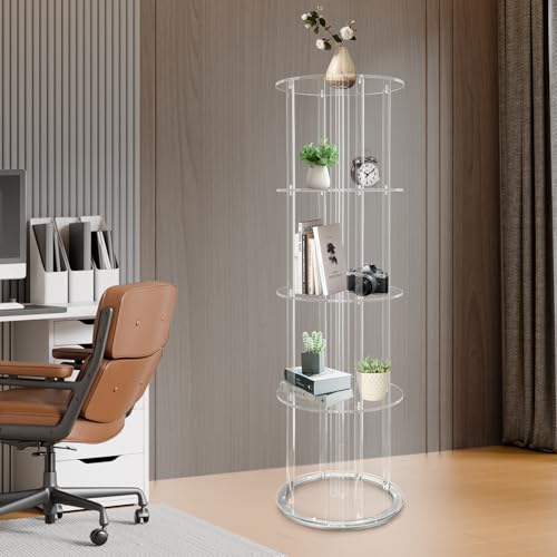 Rotatable Bookshelf 360° Revolving Bookshelf 5-tier Corner Storage Organizer Floor Standing Bookcase Storage Rack Turning Spiral Corner Organizer for Living Rooms, Bedrooms (15.75*55.12in ) - Thumbnail 2
