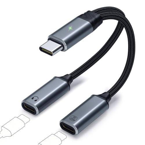 IVIVTOR Splitter Caricabatterie Cuffie USB C - Adattatore 2 in 1 da 100W Y Type per Ricarica Rapida e Audio Compatibile con Porte Type-C per telefoni e dispositivi di tipo C - Grigio