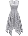 Meetjen V-Neck Cocktail Party Dress for Women Semi Formal Lace Handkerchief Asymmetrical Wedding Guest Dresses Grey M