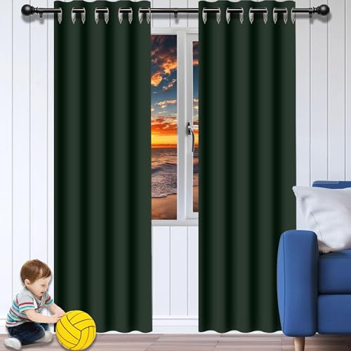 Rideaux occultant vert foncé 180x240cm en polyester isolant - 2