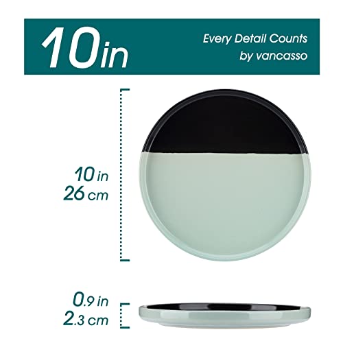 Vancasso Aria Dinner Plates, 10 Inch Round Ceramic Plates, Microwave, Oven And Dishwasher Safe Plates Set Of 6, Black And Green #TOP1