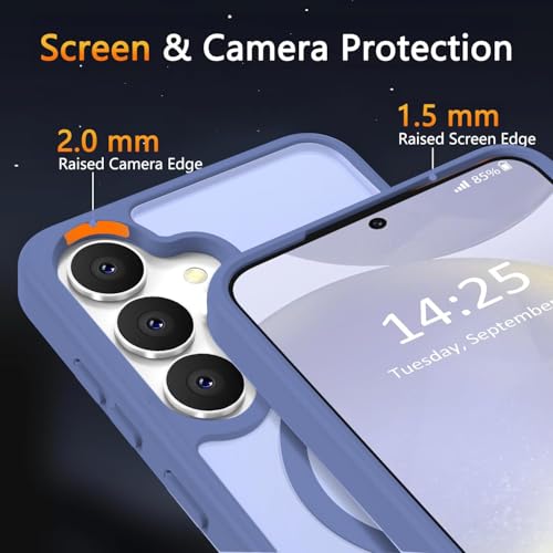 Image of Elzzi Magnetic Guard Designed for Samsung S24 Fe 5G Case Translucent Matte Hard PC + TPU Back Cover [Compatible with MagSafe] Anti-Scratch Phone Case (Official Blue)