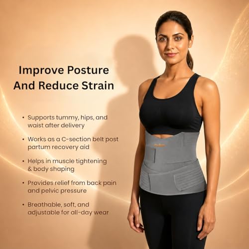 Image of DOLTAS 3-in-1 Post Pregnancy Abdominal Belt for Women - C-Section Abdomen Belt & Belly Wrap for After Delivery Recovery - Adjustable Postpartum Belt, Maternity Belt for Waist, Pelvis & Tummy Support (Free Size) (GREY)