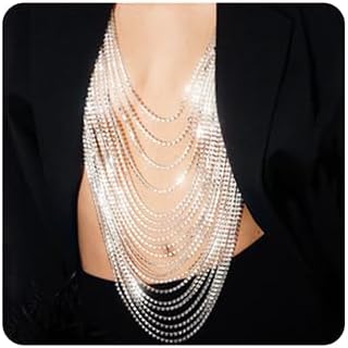 Wiwpar Full Rhinestone Body Chain Crystal Crossover Bra Body Chain Necklace Boho Multilay Costume Chest Chain Beach Sexy Bikini Nightclub Body Chain Party Rave Accessories for Women
