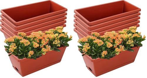 Image of CHUKEMAOYI Window Box Planter, 14 Pack Plastic Vegetable Flower Planters Boxes 17 Inches Rectangular Flower Pots with Saucers for Indoor Outdoor Garden, Patio, Home Decor