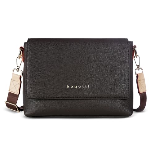 bugatti Ella Schultertasche für Damen, Frauen-Umhängetasche aus Kunstleder in braun