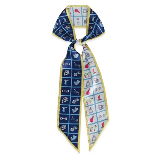 Relang Satin Scarf Mulberry Silk Printed Head Wrap Hair Band 7"" x 59"" Blue Cartoon Grid