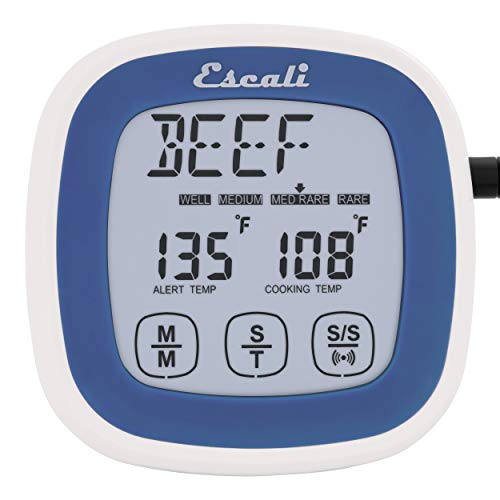 Escali Touch Screen Lcd Display Digital Timer Oven Safe Stainless Steel Probe With Temperature Alert, Blue #TOP1