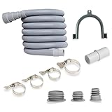 10FT Washing Machine Drain Hose - Flexible Dishwasher Hose Extension Kit, Universal Washer Corrugated with 1Adapter 4Clamps, U-Bend Holder, 3Drain Pipe Seal, Dishwasher Drain Hose, Washer Machine Hose