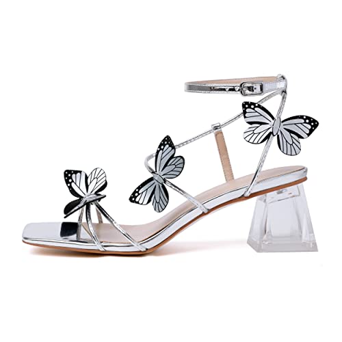 Image of Zamikoo Women's Heeled Sandals Square Open Toe Ankle Strap Block Heels Strappy Clear Heels Chunky Low Heels