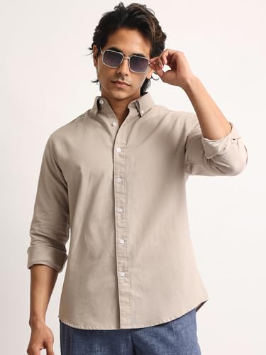 Image of MANIAC || Mens || Solid || Collared Neck || Full Sleeve || Oxford || Linen Blend Fabric || Shirt