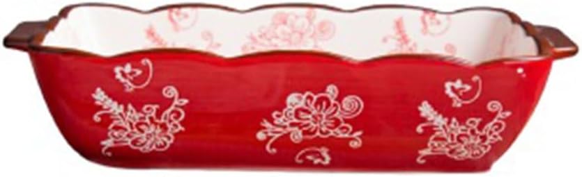 Lasagna Pans Red Cherry Blossom Home Ceramic Baking Pan Rectangular Double-Handled Tableware Baked Rice Dish for Baking Cake(Small)