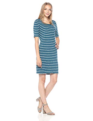 kensie Women's Mixed Rib Dress, Peacock Combo, L kensie Women's Mixed Rib Dress, Peacock Combo, L
