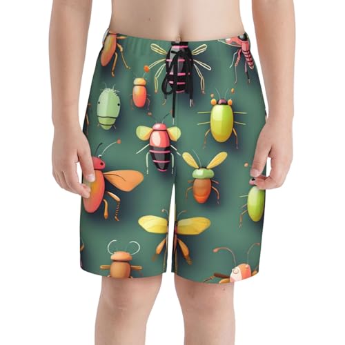 Insect Atlas Youth Beach Pants, Soft and Breathable, with Drawstring Waist, Suitable for Sports and Leisure.3