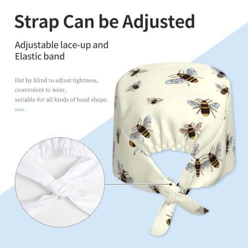 Image of Cute Pug Dog Print Working Cap Scrub Cap with Sweatband,Adjustable Fashion Bandage Tie Back Hat Headwear for Women Men