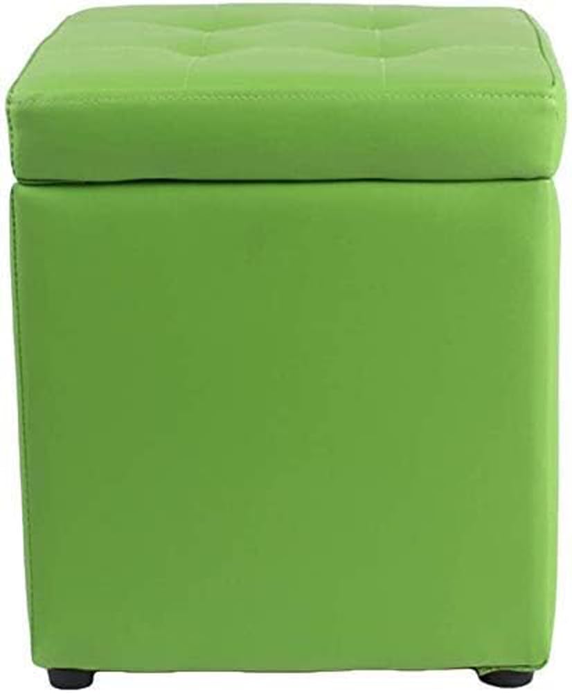 Square Ottoman Storage 12x12x14inch Small Cube Foot Rest Stool with Hinged Lid,Faux Leather Padded Seat Waterproof Toy Box for Living Room Bedroom (Green)