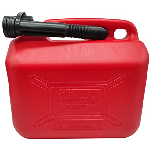 Acan Tradineur - Bidón Gasolina con Tubo Flexible 10 litros, Tanque, garrafa Combustible de plástico con cánula, trasvase de líquidos (Rojo, 29 x 18,5 x 31,5 cm)