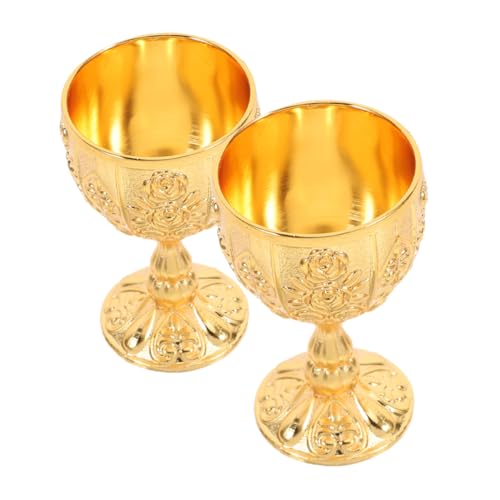 NUOBESTY 2 pièces Gobelets Métal Doré Vintage Coupes à Vin Embossées Résistantes Aux Chocs Calices Décoratifs pour Mariages et Célébrations Médiévales