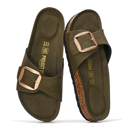 Image of Project Cloud 100% Genuine Leather Sandals Women Dressy Beach Essentials Slides for Women Footwear - Lightweight with Memory Foam Insole Sandals for Women 2026 - Womens Slides