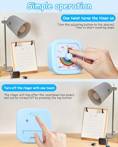 Cexovo Visueller Timer für Kinder 60 Minuten Countdown Timer mit Großem Bildschirm, für Kinder Zahnputztimer Leise, Regenbogen Zeitmanagement Tool für Küche, Klassenzimmer (Blau)