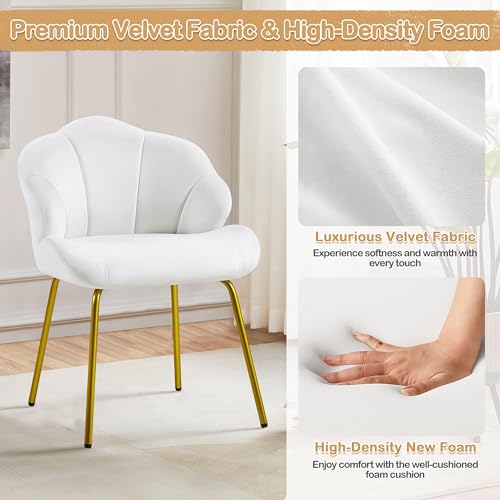 Yaheetech Vanity Chair, Velvet Accent Chair with Shell-Shaped Backrest, Modern Armchair with Gold Metal Legs for Dressing Room/Bedroom/Living Room, White by Yaheetech - Image 7