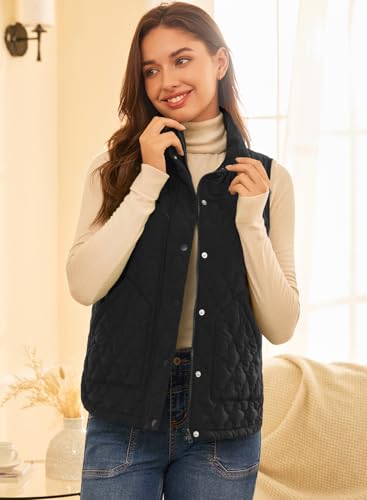 EVALESS Womens Puffer Vest Lightweight Stand Collar Sleeveless Quilted Jackets Button Fall Spring Zip Up Coat Outerwear4