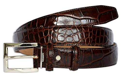 PASQUALE CUTARELLI Ceinture en Cuir Italien Effet Peau Crocodile Pour Hommes Marron Moyen 100cm