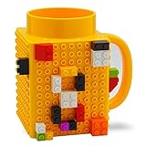 IndieBrick Build-on Brick Cup Coffee Mug Compatible with Lego Building Blocks Yellow
