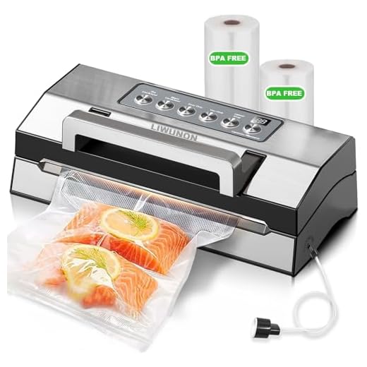 Upgraded Precision Fast-Vacuum Sealer, LIWUNON Commercial Full Automatic Food Vacuum Sealer Machine, Double Heat Seal, Built-in Cutter&Bag Storage, Powerful Food Vacuum Saver, 2 Bag Rolls&hose