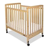Child Craft Bristol Professional Series Wooden Compact Portable Crib with 3' Mattress and Ultra-Quiet Casters, Durable Wood Construction, Easy Maneuverability, Natural