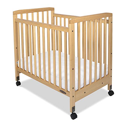 Child Craft Bristol Professional Series Wooden Compact Portable Crib with 3" Mattress and Ultra-Quiet Casters, Durable Wood Construction, Easy Maneuverability, Natural