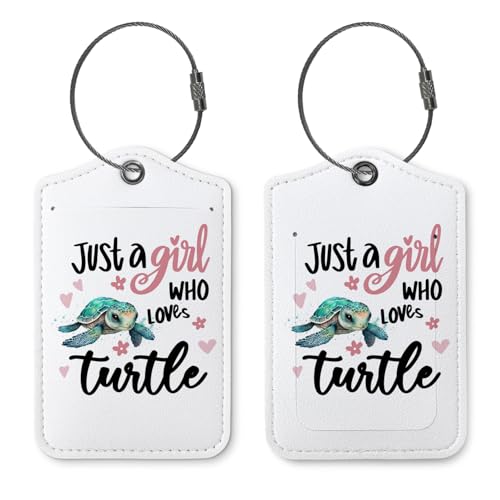 ZFQ Turtle Luggage Tags for Suitcases,2 Pack Baggage Tag Label with Steel Loop,Handbag School Bag Backpack Traveling Accessories,Turtle Lover Gifts,Just A Girl Who Loves Turtle
