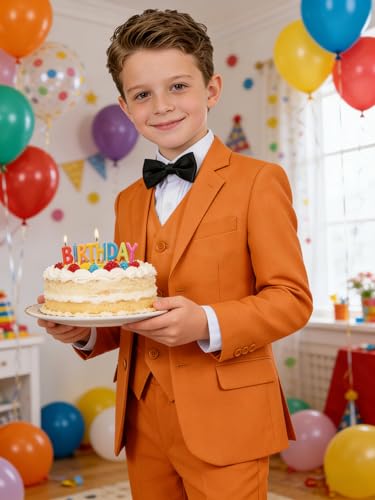 Image of Boys' Formal Suit 5 Piece Slim Fit Suits for Boy Kids Tuxedo Toddler Wedding Ring Bearer Outfit Teen Communion Dress