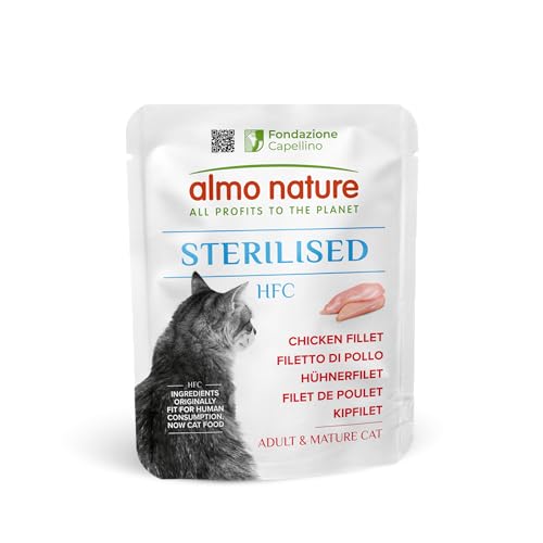Almo Nature HFC Functional- Sterilised- Nassfutter für ausgewachsene Katzen- Hühnerfilet- 24 Beutel à 50g