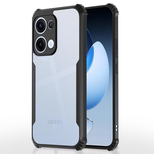 Image of Pikkme Crystal Clear Transparent Back Cover | Ultra Hyrbid | Full Camera Protection | Raised Edge | Bumper Case for Oppo Reno 13 5G (Black)