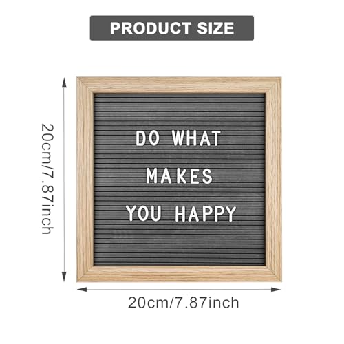 Filcowa tablica na listy, szara tablica z literami z 340 literami, wymienna, filcowa, tablica na listy, drewniana sztaluga do dekoracji biura, ogłoszenia, prezenty 20 x 20 cm