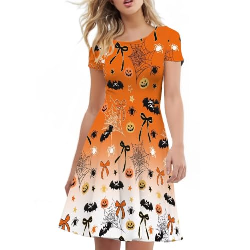 Image of Forchrinse Summer Dresses for Women Crew Neck Short Sleeve Midi Dress Casual Beach Vacation Sundress