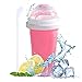 ADLOASHLOU Slush Eisbecher Summer-Shake Slush Cup Eisshaker Becher Gefrorene Tasse Smoothie-Becher Silikon-Squeeze-Eisbecher EIS Slush-Becher mit Strohhalm-Löffel für Familie, Party (Rosa)