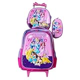 Kit Mochila Escolar das Princesas em 3D Menina com Rodinhas + Lancheira Térmica + Estojo Escolar em Alto Relevo Moan