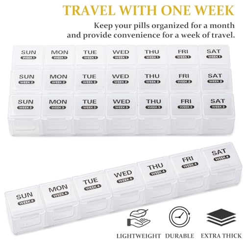 Image of Monthly Pill Organizer, 28 Day Pill Box 1 Time a Day with Dust-Proof Case, Large 4 Weeks a Month Pill Case Container, Daily Vitamin Case Box for Pills /Medicine /Fish Oil /Supplements(White)