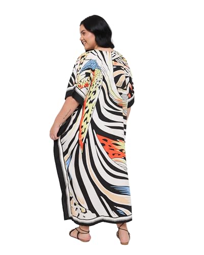 Image of Gypsie Blu Women Plus Size Kaftan Dress Beach Cover Up Maxi Dresses for Women, V-Neck Kimono Sleeve 1X-3X