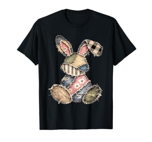 Funny Bunny Crochet Patchwork Camo Rabbit Happy Easter Day T-Shirt