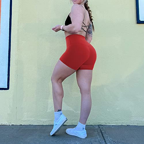 Mooslover Women Ribbed Seamless Biker Shorts Butt Lifting High Waisted Workout Shorts(S,#1 Red) #TOP2