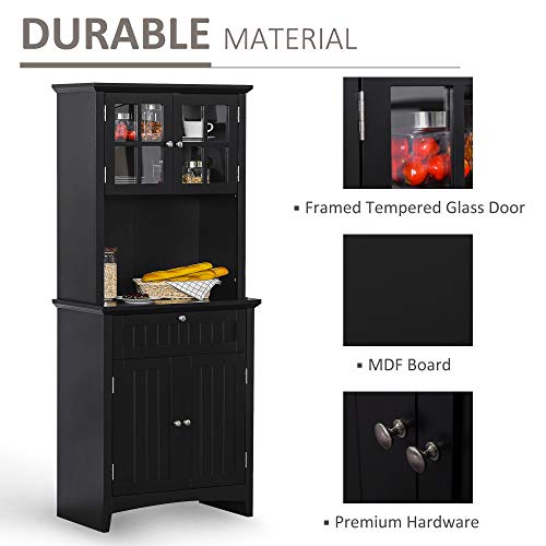 image for HOMCOM Kitchen Buffet Hutch Wooden Storage Cupboard with Framed Glass 