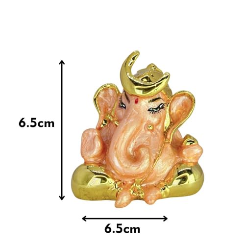 Image of Pearl Orange Chanda Ganesha | Gold Plated Ganpati Idol for Car Dashboard & Home,Pooja Room, Travel, Study Table | Blessings & Prosperity | Ganesha Murti | Height 2.5 Inch