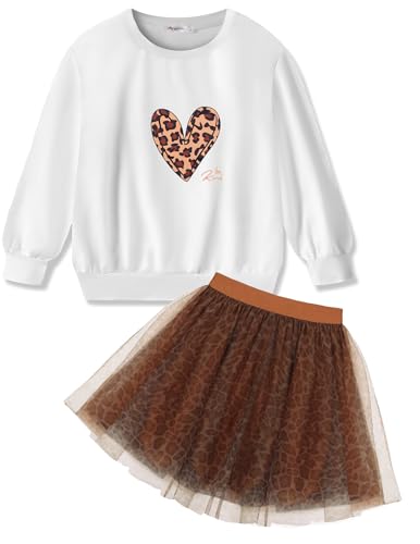 Arshiner Toddler Girl Clothes Long Sleeve Pullover Sweatshirt and Leopard Tutu Skirt Set Kids Fall Fashion Outfits 1-2Y