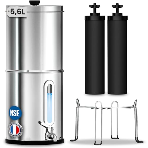 ORINKO Filtre à Eau par Gravité 5,6 L, Purificateur d'Eau avec Charbon Actif, Fontaine Filtrante pour Eau du Robinet, Eau de Pluie et Plus, Filtration...