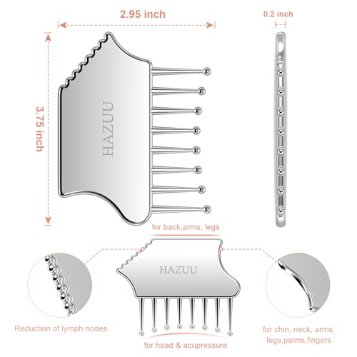 HAZUU Portable Stainless Steel Scalp Massager - Guasha Scraping Tool for Head, Neck, Shoulders, Legs & Arms - Ideal for Soothing Relief (Comb Shape)