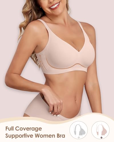 Women Wireless Bras Comfortable Seamless No Underwire Bra Full Coverage Bra V Neck Push Up Bralettes with Support2